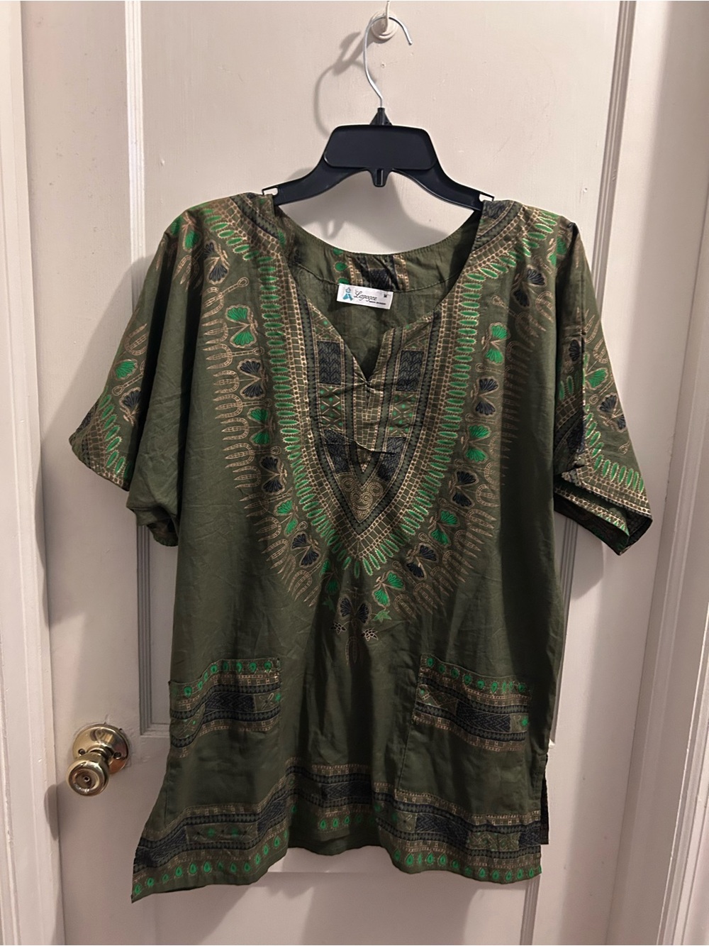 Lapogee Made in India 100% cotton tunic top green and gold medium